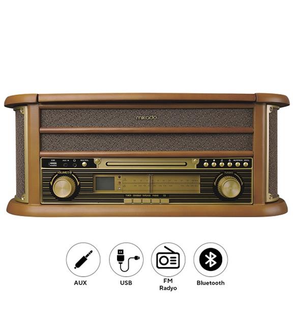 Mikado Nostalgia MN-P325 DÖNENCE Pikap Ahşap 2X5W Stereo Spk MP3 Çalar USB-Radyo-CD-Kaset -BT Müzik