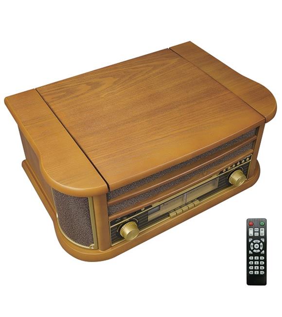Mikado Nostalgia MN-P325 DÖNENCE Pikap Ahşap 2X5W Stereo Spk MP3 Çalar USB-Radyo-CD-Kaset -BT Müzik