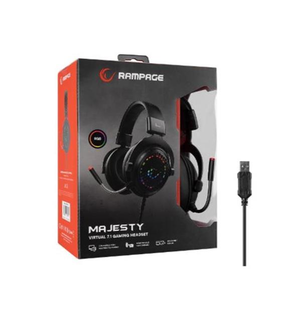 Rampage MAJESTY Siyah RGB Led 7.1 Surround Sound System Gaming Mikrofonlu Oyuncu Kulaklığı