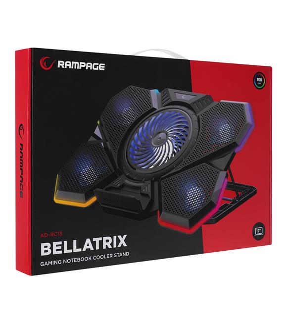 Addison Rampage AD-RC13 BELLATRIX Siyah 5 Fan 2 USB RGB Işıklı 15"-17" Notebook Soğutucu Stand_6