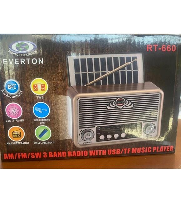 Everton Rt-660  Bluetooth Fm-Usb-Tf-Aux Şarjlı Nostaljik Radyo Solar (Güneş Panelli)