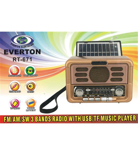 Everton Rt-671 Bluetooth Fm-Usb-Tf-Aux Şarjlı Solar Nostaljik Radyo Güneş Panelli