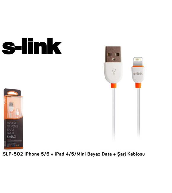 S-link SLP-502 Beyaz Data Şarj Kablosu iPhone 5-6 iPad 4-5-Mini