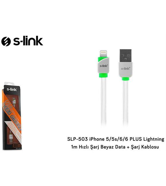 S-link SLP-503 iPhone 5-5s-6-6 Plus Lightning 1m Hızlı Şarj Beyaz Data + Şarj Kablosu