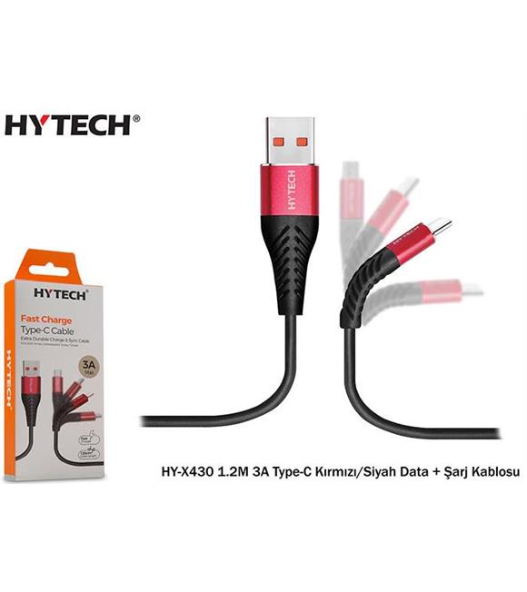 Hytech HY-X430 1.2M 3A Type-C Kırmızı-Siyah Data +