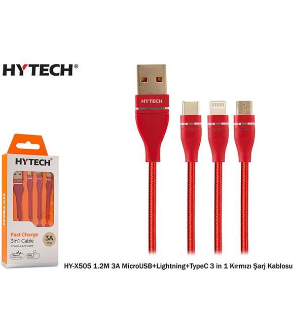 Hytech HY-X505 1.2M 3A MicroUSB+Lightning+TypeC 3