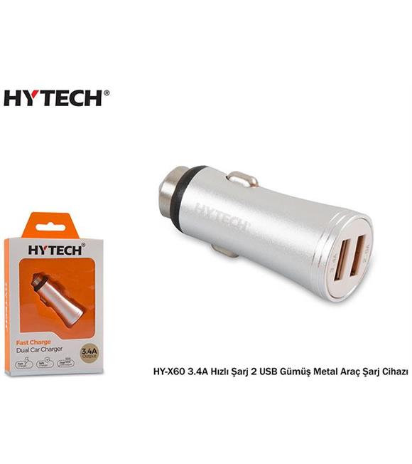 Hytech HY-X60 3.4A Hızlı Şarj 2 USB Gümüş Metal Ar