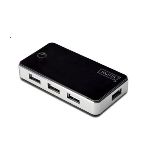 Digitus DA-70222 7 Port USB Hub, USB 2.0, siyah-gümüş renk, güç adaptörlü, plastik