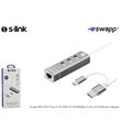 S-link Swapp SW-U222 Type-c Usb 2.0 10-100mbps 3 Port Usb Ethernet Adaptör