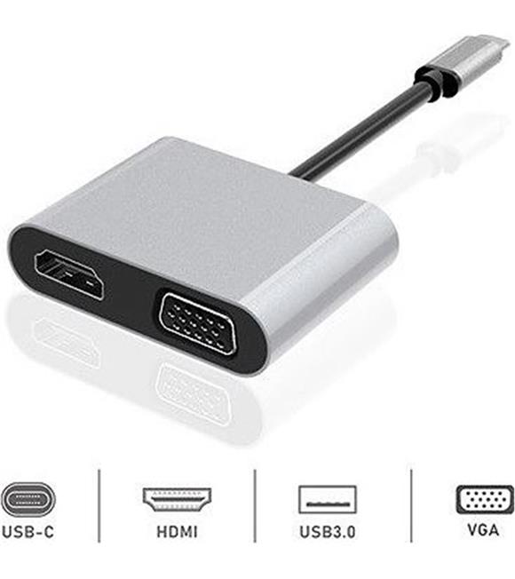 Dexim Dhu0004 Premium 4 in 1 USB-Typ-c HDMI VGA Hub for iPad Pro, Macbook, PC, Laptop