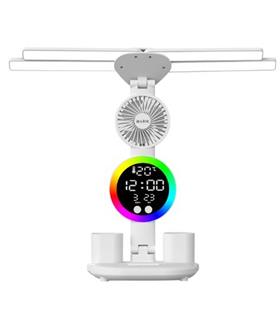 S-link SL-M9070 Glow Beyaz Dokunmatik Led Lamba Saat, Fan,Derece Kalemlikli Masa Lambası