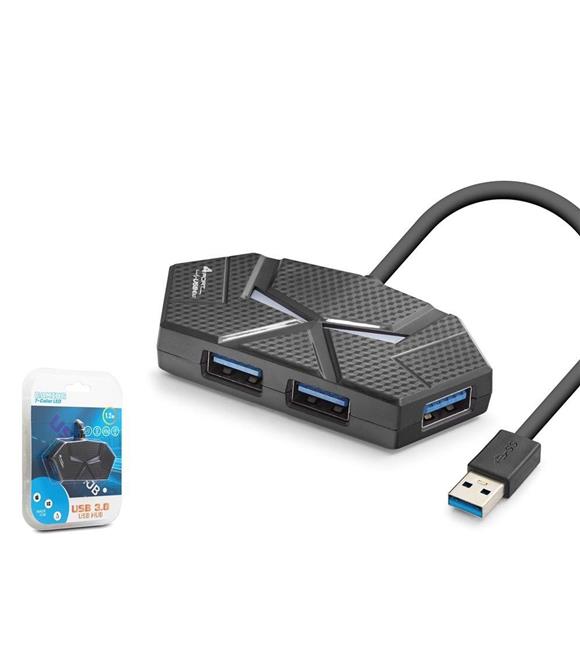 Hadron HDX7050 Gaming 3.0 USB Hub 5Gbps 4x USB-A 3.0 7 Renk LED 4 Port Çoklayıcı 120cm Siyah