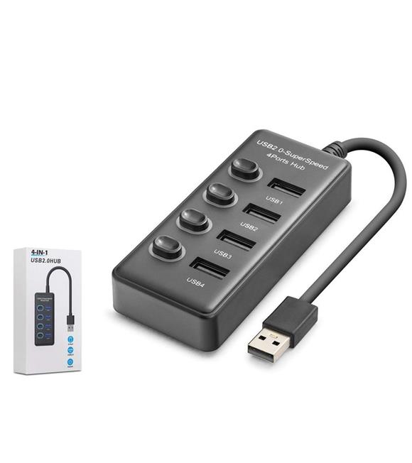 Hadron HDX7048 USB Hub 2.0 480Mbps 4x USB-A 4 Port Switch’li Çoklayıcı Siyah