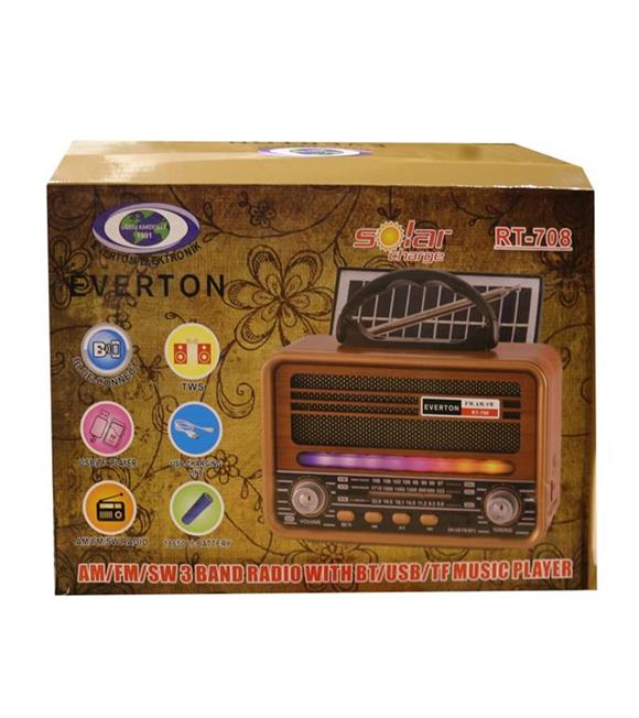 Everton Rt-708  Bluetooth Fm-Usb-Tf-Aux Solarlı  Şarjlı Nostaljik Radyo