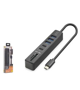 Hadron HDX7061 İetop Type-C Hub 5Gbps 2x Usb-C 3.2+3x Usb-A 3.2+SD+microSD 7 Port Kart Okuyucu Siyah