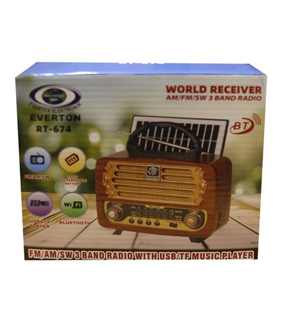 Everton RT-674  Bluetooth-USB-SD-FM Şarjlı,Solarlı  Nostaljik Radyo