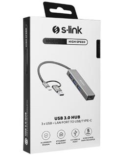 S-link SW-U332 Type-C - USB3.0 1000Mbps 3 Port Usb Gigabit Ethernet Adaptör