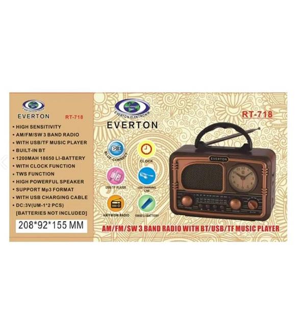 Everton RT-718 Bluetooth-USB-SD-FM Şarjlı  Nostaljik Radyo