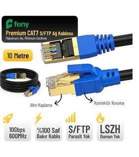 Feny FN-CAT7LS10 10GBPS İnternet 60MHZ 10 Metre CAT7 Gold Patch Kablo (Yanmaz- yüzde 100 Saf Bakır)