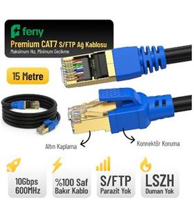 Feny FN-CAT7LS15 10GBPS İnternet 60MHZ 15 Metre CAT7 Gold Patch Kablo (Yanmaz- yüzde 100 Saf Bakır)