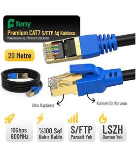 Feny FN-CAT7LS20 10GBPS İnternet 60MHZ 20 Metre CAT7 Gold Patch Kablo (Yanmaz- yüzde 100 Saf Bakır)