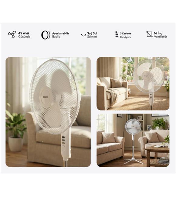 Everest FAN10 EcoWind Beyaz Metal Yıldız Ayak 3 Bıçaklı Vantilatör- Pervanesi 16