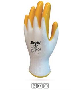 Beybi Nitril Poly PN7 10 Beden Beyaz Sarı  Eldiven 12li Paket