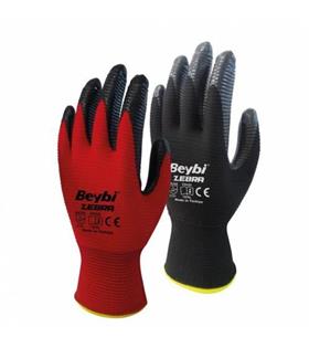 Beybi Nitril Poly Pnzebra 10 Beden Kırmızı Siyah Eldiven 12li Paket EN388 (3131X)