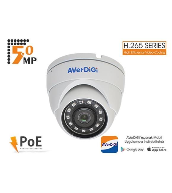 Averdigi AD-850D 5.0Mp 3.6mm Lens 18 SMD Led H.265 POE Ir Dome Ip Kamera