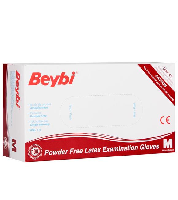 Beybi Lateks Pudrasız (M) Medium Beden Muayene Eldiven 100lü Paket