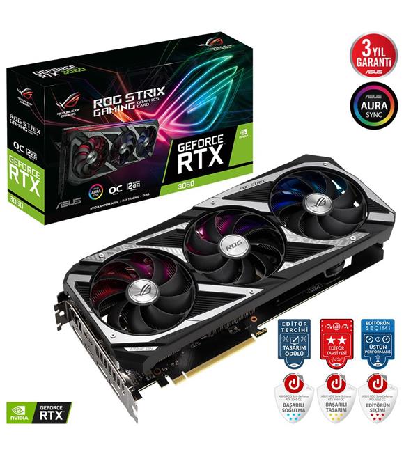 Asus GeForce RTX3060 OC ROG-STRIX-RTX3060-O12G-GAMING 12GB GDDR6 192Bit DX12 Gaming Ekran Kartı