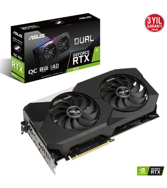 Asus Dual GeForce RTX 3070 OC DUAL-RTX3070-O8G 8GB GDDR6 256Bit DX12 Gaming Ekran Kartı