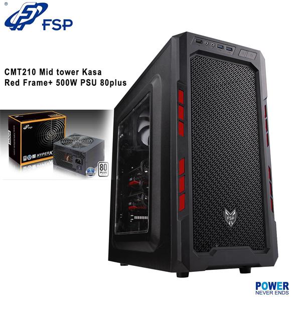 FSP CMT210 MidTower RED 500W KASA Bilgisayar Kasası