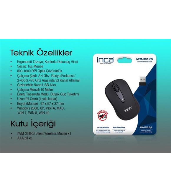 Inca IWM-331RS Siyah Silent Sessiz Kablosuz Mouse