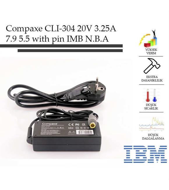 Compaxe CLI-304 Ibm- 20v-3.25a 7.9-5.5-With Pin Notebook Adaptör