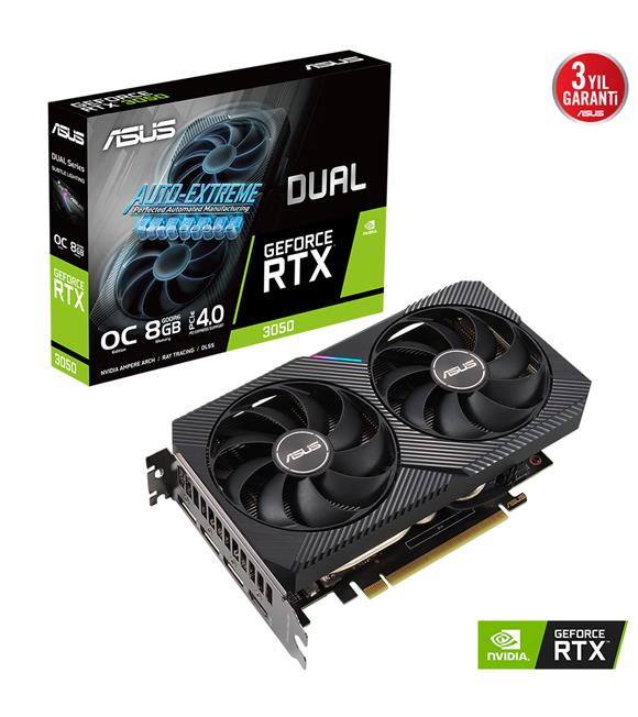 Asus GeForce DUAL-RTX3050-O8G 8GB GDDR6 128Bit DX12 Ekran Kartı