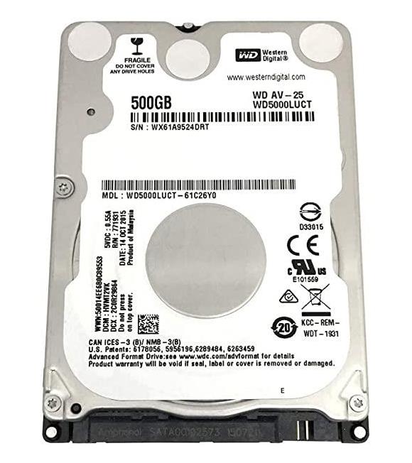 Wd 500Gb WD5000LUCT Sata3 5400Rpm 8MB 2.5" Slim HDD Notebook Harddisk