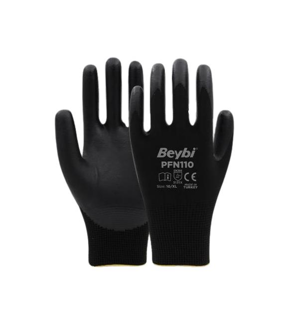 PFN110 10 Beden Siyah Polyester Örgü Üzeri ½ Köpük Nitril Kaplı Eldiven 12li Paket En388 (3131X)