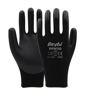 PFN110 9 Beden Siyah Polyester Örgü Üzeri ½ Köpük Nitril Kaplı Eldiven 12li Paket En388 (3131X)