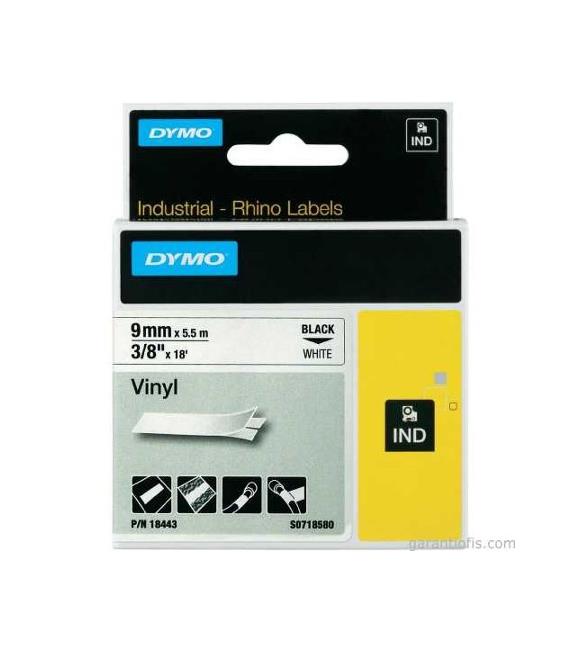 Dymo RhinoPRO Renkli Vinil 9mmx5,5m Siyah-Beyaz 18443