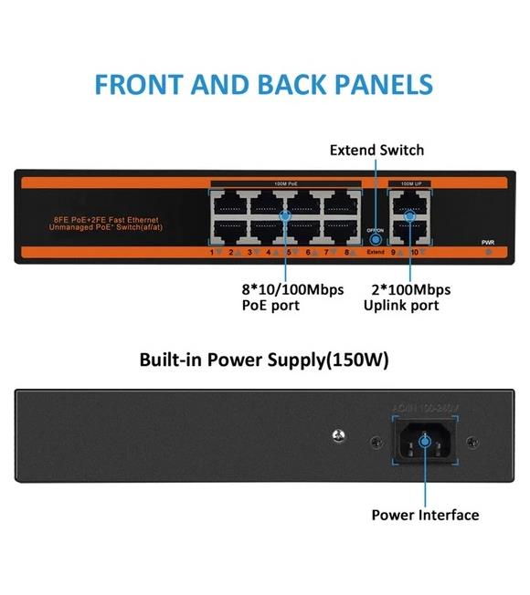 Nova ND1P802LF 8 Port Poe+ 10-100 Mbps 2 Port 10-100 Uplink Switch 150W_3