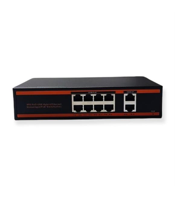 Nova ND1P802LFG 8 Port Poe+ 10-100 Mbps 2 Port 10-100-1000 Uplink Switch 150W