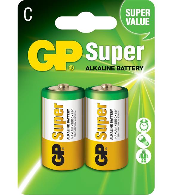 Süper Alkalin LR14  Orta Boy 2li Paket Pil GP14A-2U2