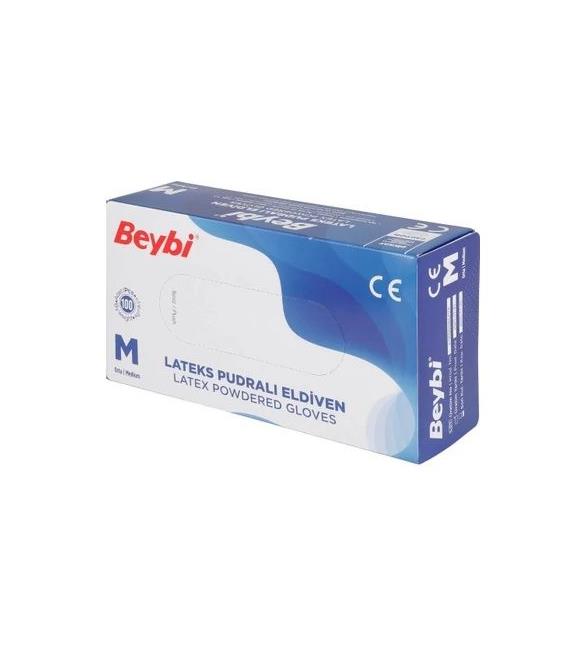 Beybi Lateks Pudralı (M) Medium Beden Muayene Eldiven 100lü Paket