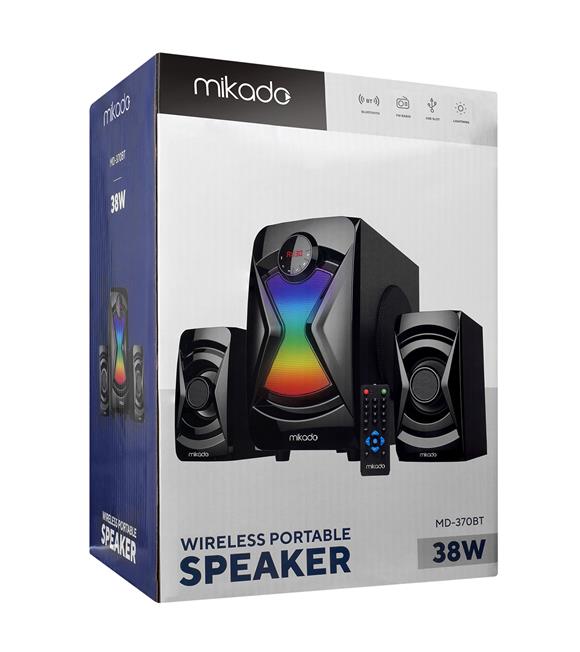 Mikado MD-370BT 2+1 38W Siyah BT-AUX-USB-FM-LED Işıklı Multimedia Speaker