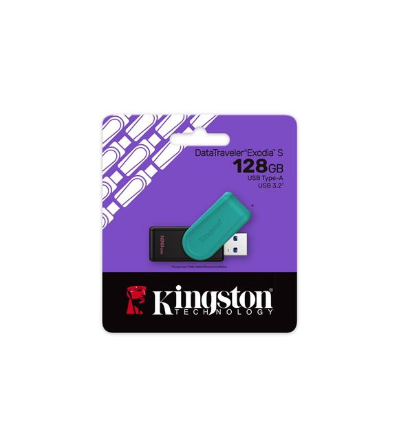 Kingston DTXS-128GB 128GB Portable USB 3.2 Gen1 DataTraveler ExodiaS (Black-Turquoise) Flash Bellek