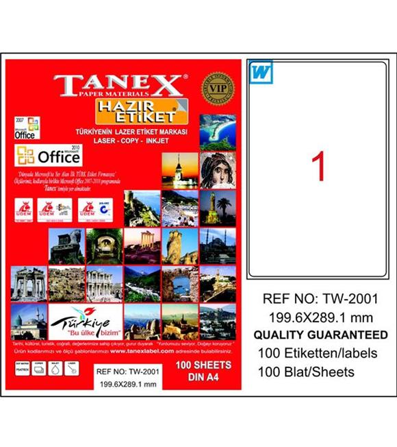 Tanex Laser Etiket 100 YP 199.6x289.1 Laser-Copy-Inkjet TW-2001