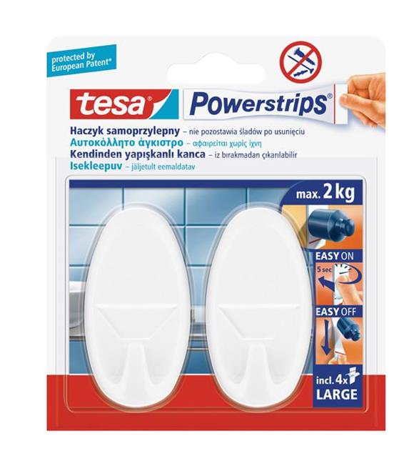 Tesa Askı İz Bırakmadan Sökülebilir Büyük Oval Beyaz PowersTrips 58013