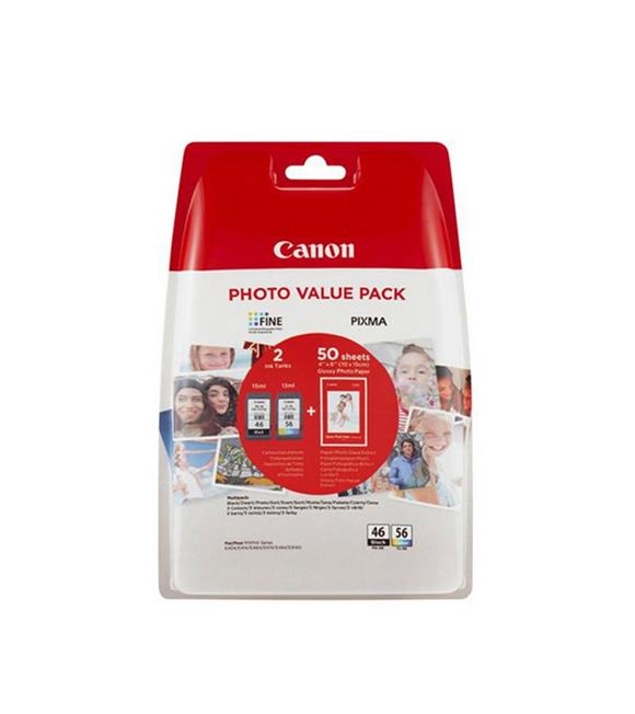 Canon PG-46 CL-56 Multipack 2'li Mürekkep Kartuş 50 adet 10x15 Fotoğraf Kağıdı Hediyeli