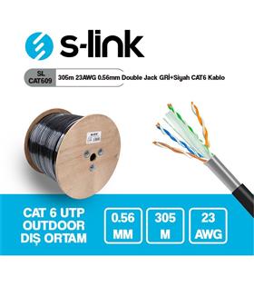 S-link SL-CAT609 305m 23AWG 0.56mm CCA Double Jack GRİ+Siyah Dış Mekan
